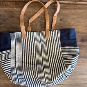 Striped Navy and Tan Tote Bag